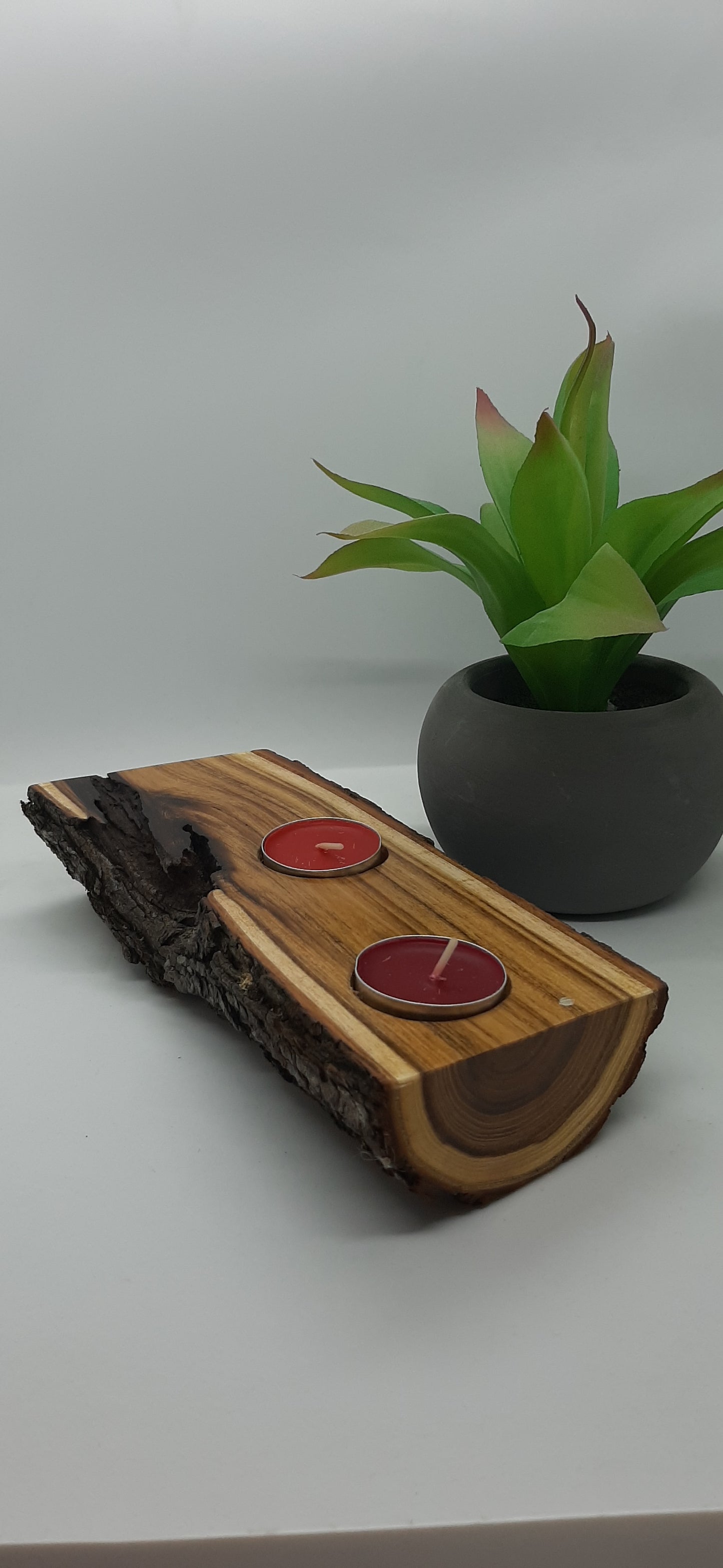 Double Rustic Timber Tealight Holder
