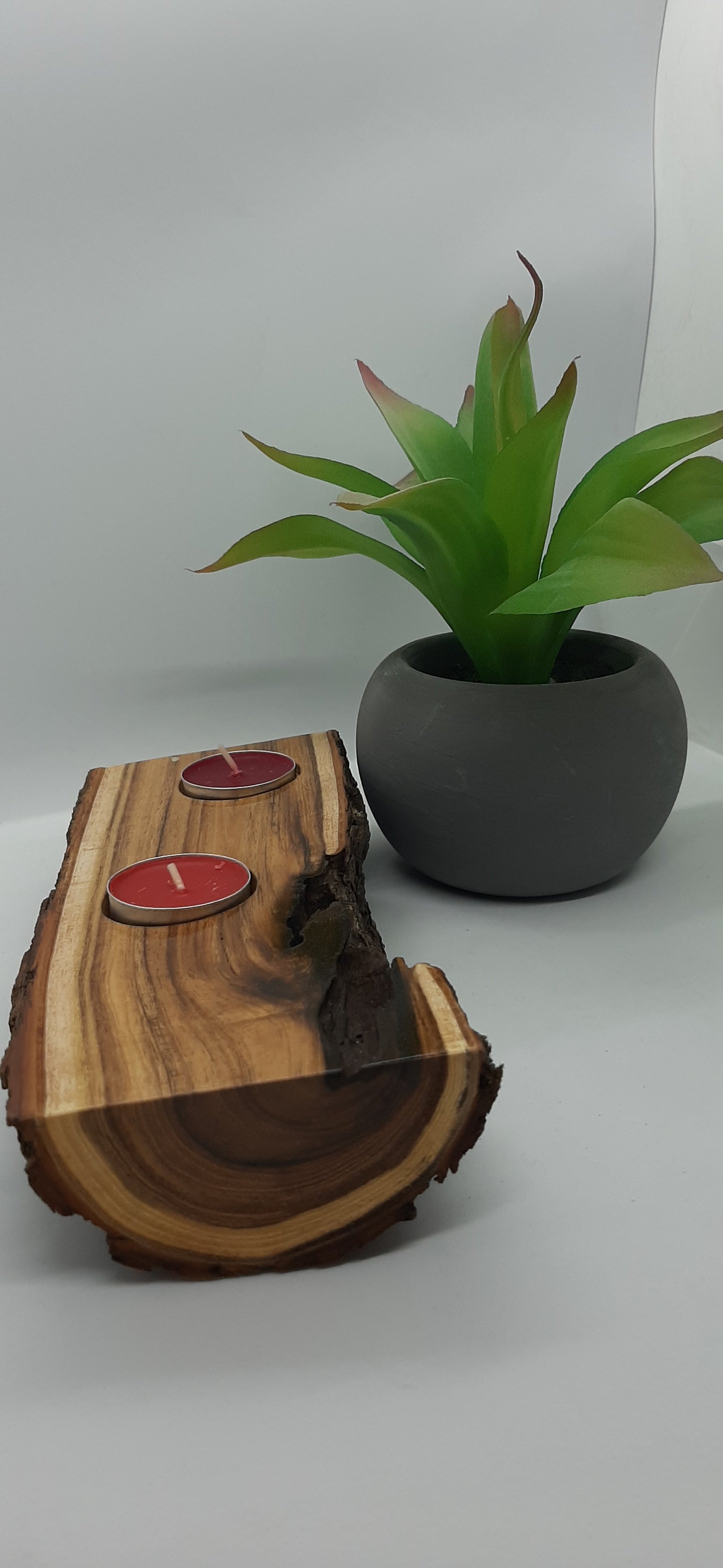 Double Rustic Timber Tealight Holder