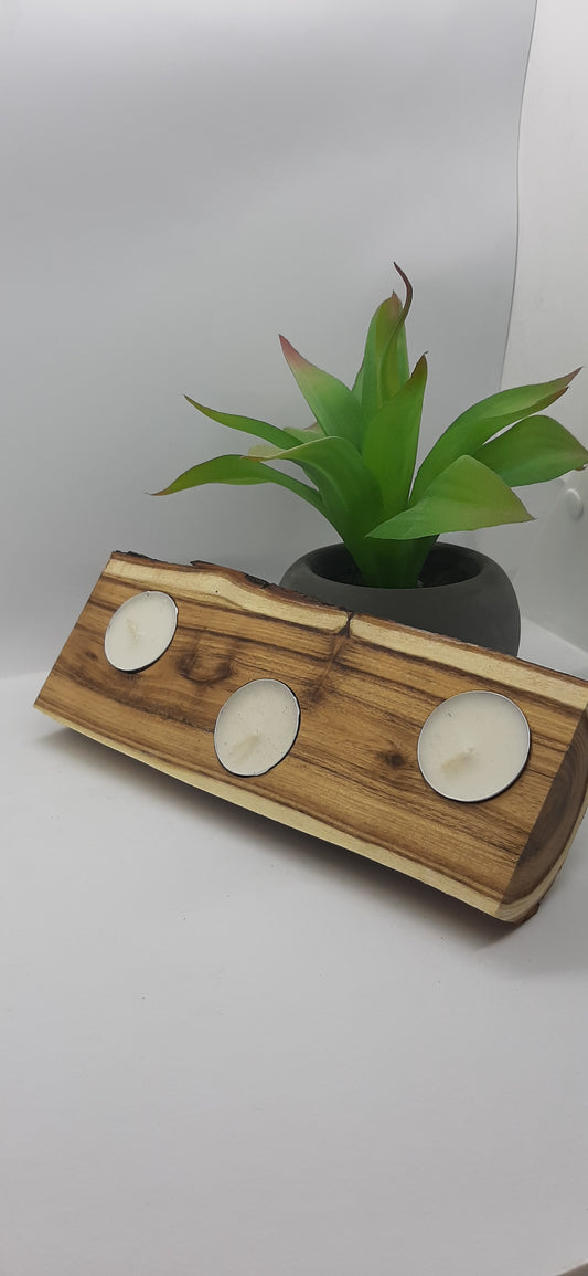 Triple Rustic Timber Tealight Holder