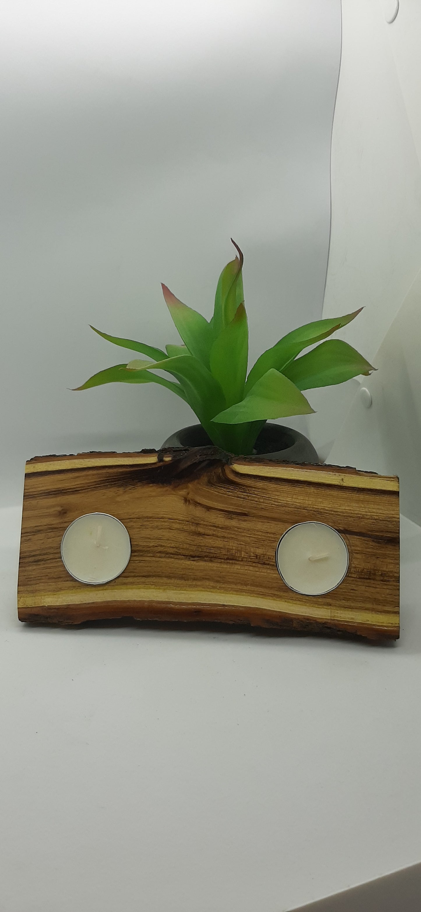 Double Rustic Timber Tealight Holder