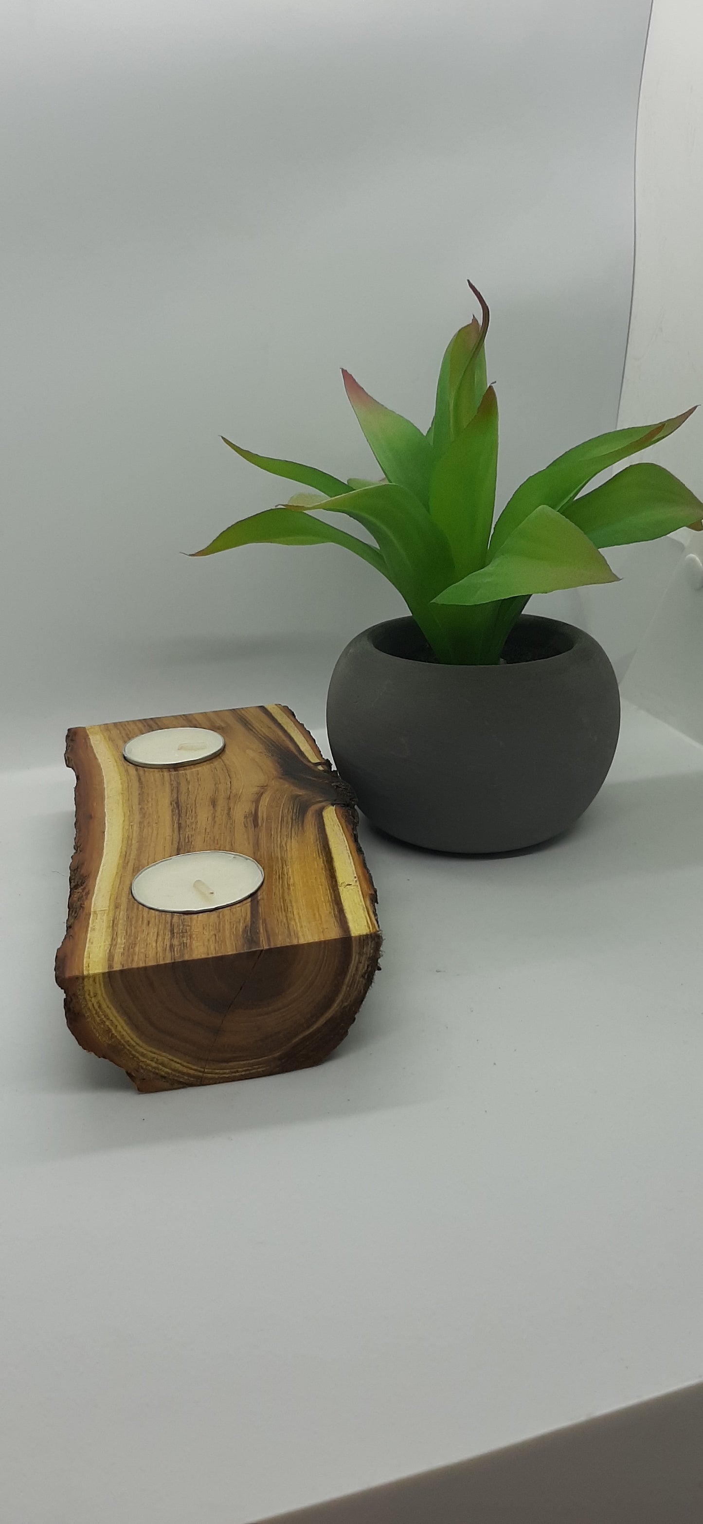 Double Rustic Timber Tealight Holder