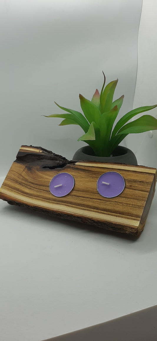 Double Rustic Timber Tealight Holder